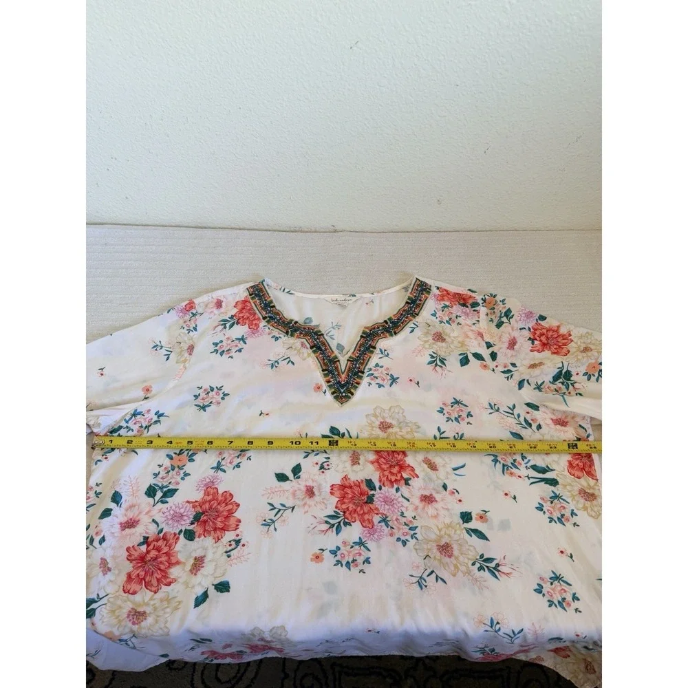 Linda Anderson Women XXL Floral Boho Peasant Blouse White Rayon Embroidered Top - Picture 10 of 16